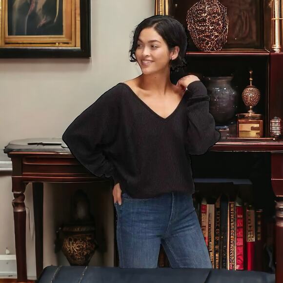 Free People Tops - NWT FREE PEOPLE SANTA CLARA BOHO WESTERN COTTON THERMAL WAFFLE BLACK SMALL